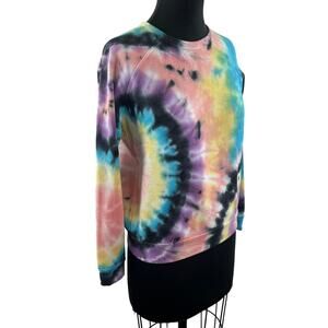 MOTHER The HUGGER Swirling Secrets Black Pink Sweatshirt Tie Dye Size X-Small